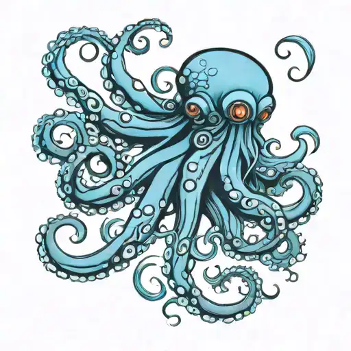 Blue Octopus Emerging Towards The Top