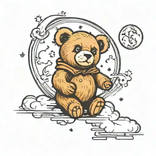 A Teddy Bear Sitting Looking Up At The Moon