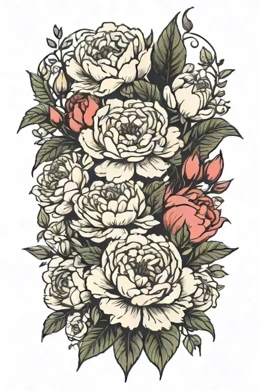 Peonies Roses And Larkspur Flowers Simple Design