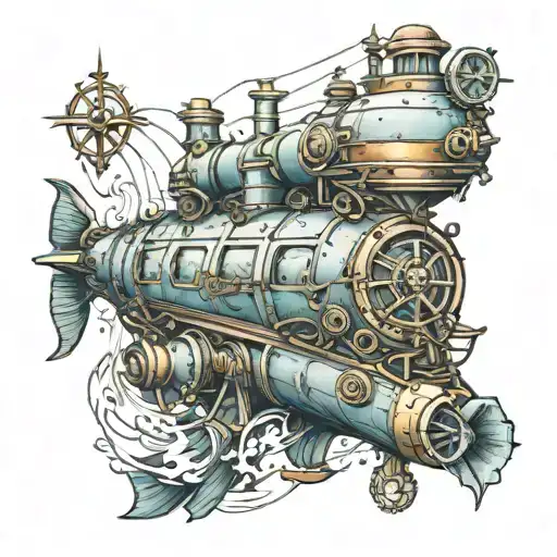 Steam Punk Submarine Realistic Under Water