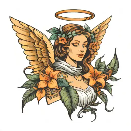 Female Angel With Philodendron Leaves