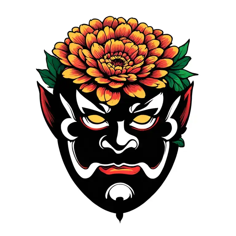Chrysanthemum Flower With Hannya Mask