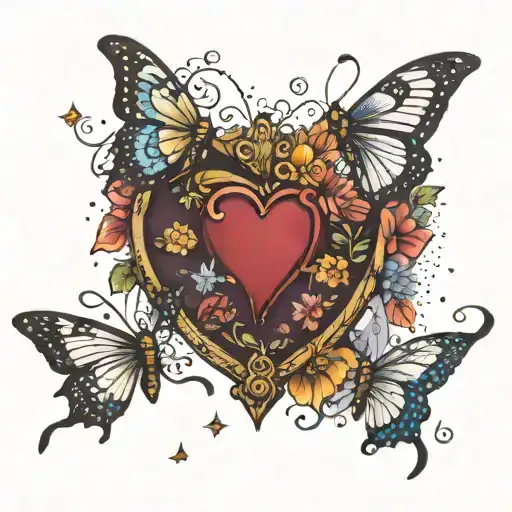 Butterflies With Heart Shaped Locket With Fairy Dust And Stars