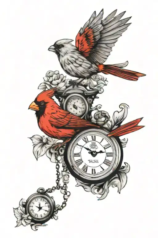 Cardinal Bird And Pocket Watch