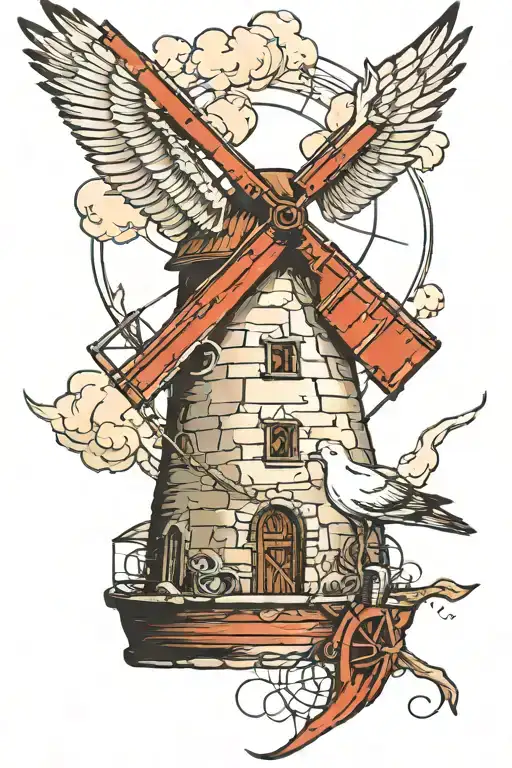 Old Windmill Seagull Carrying Anchor