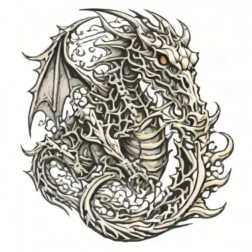 Skeletal Dragon Emerging From The Depths