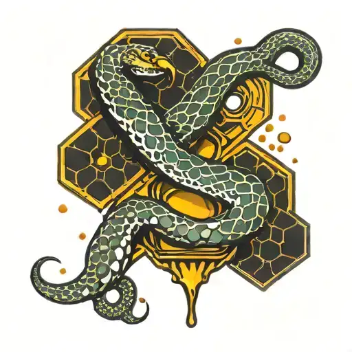 Honey Comb Effect With Honey Dripping Honey With A Snake Going Through The Honey Comb