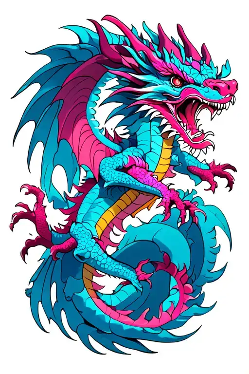 Blue And Pink Dragon Flying