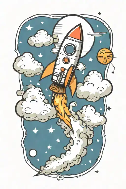 Rocket Flying With Money Signs And Music Notes