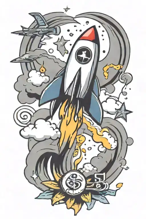 Rocket Flying With Dollar Signs And Music Notes Flowing