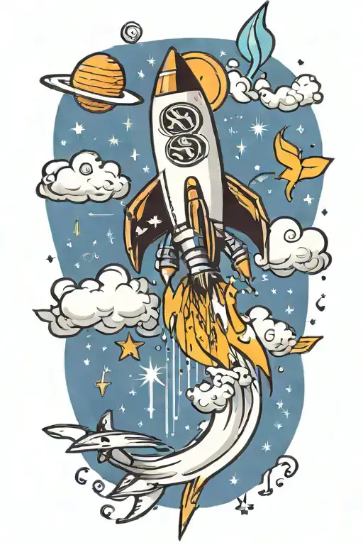 Rocket Flying With Dollar Signs And Music Notes Flowing