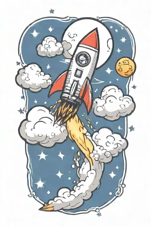 Rocket Flying With Dollar Signs And Music Notes Flowing