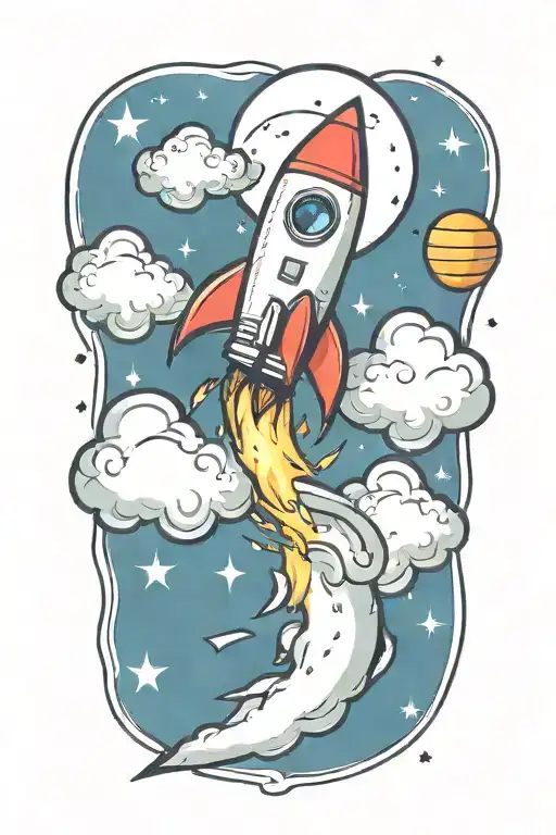 Rocket Flying With Dollar Signs And Music Notes Flowing