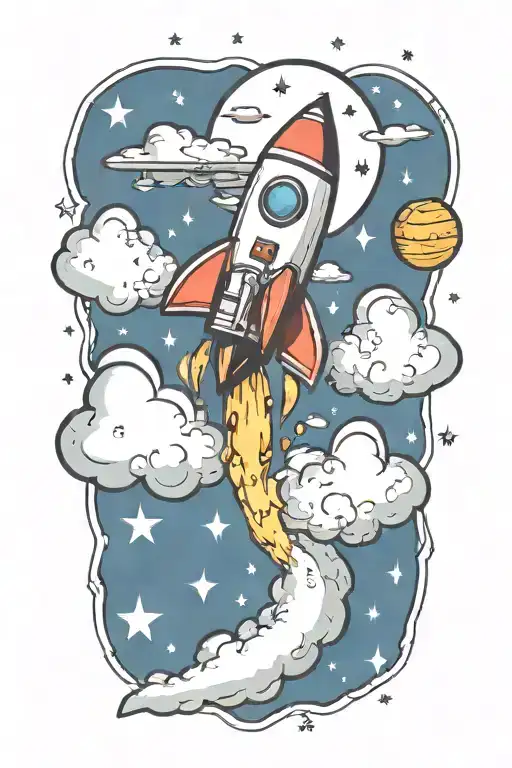 Rocket Flying With Dollar Signs And Music Notes Flowing