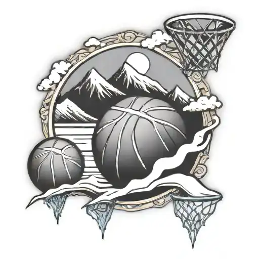 Basketball With Snowy Mountain
