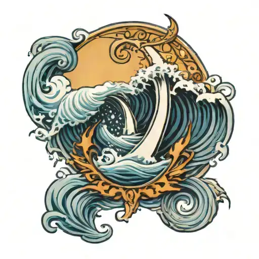 Trident And Waves Crashing In The Background