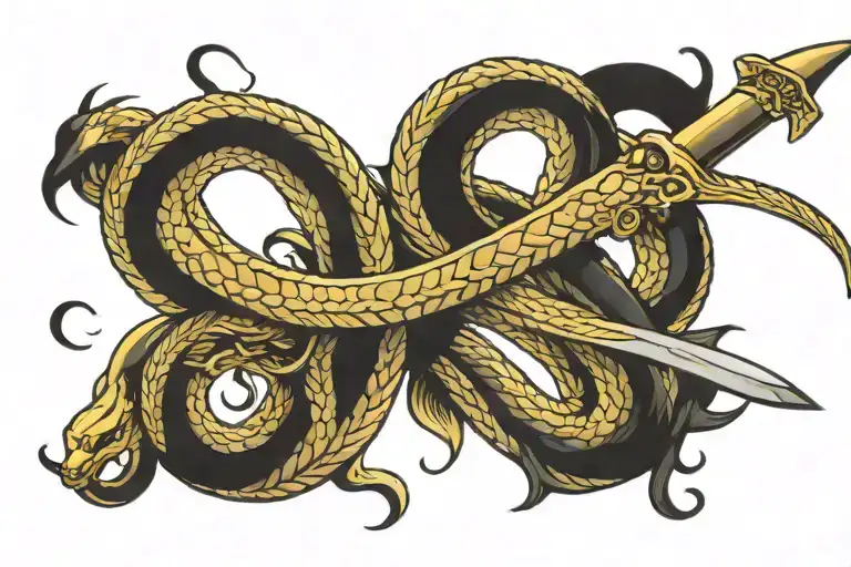 Gold Snake Wrapped Around Sword
