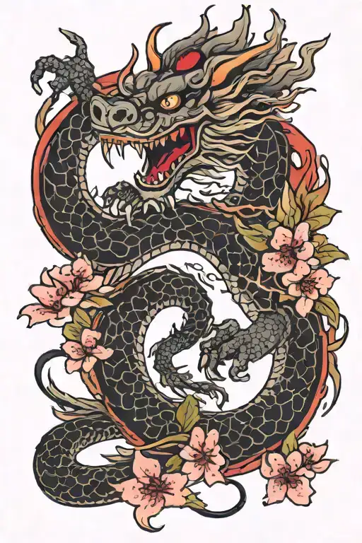 Japanese Dragon With Cherry Blossoms
