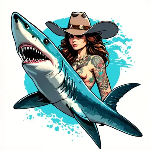Cowgirl Riding Shark
