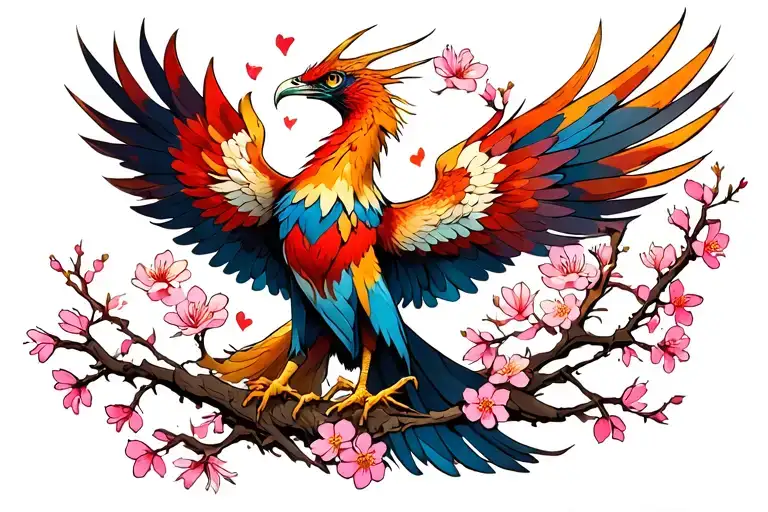 Phoenix Rising Wrapped In Cherry Blossoms