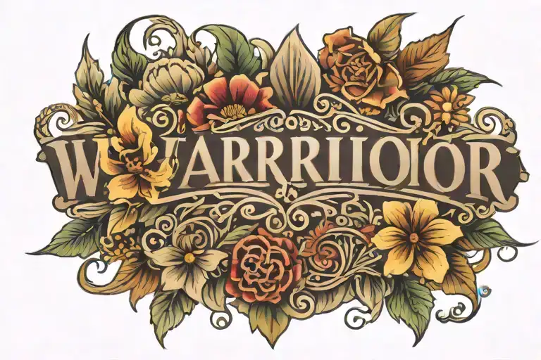 The Word 'Warrior' Written With Floral Accents