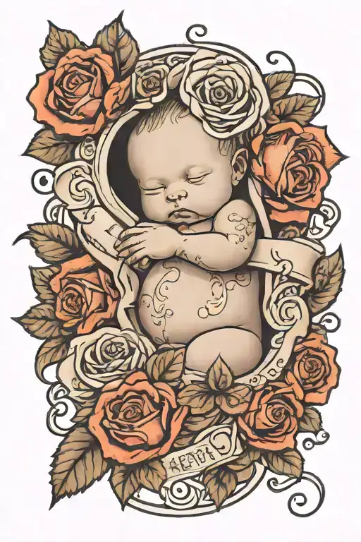 Baby Wrapped In Roses With The Name Avery Under It