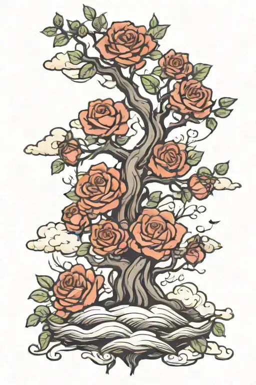 Posion Tree With Clouds And Growing Roses Intertwined