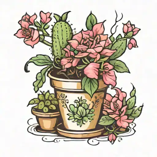 Bougainvillea With Cactus In Pot