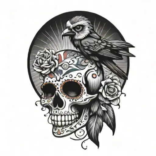 Sugar Skull On Crow