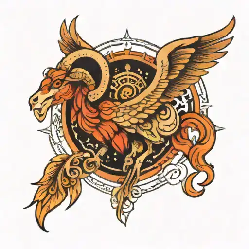 Aries Zodiac Sign With Phoenix Wings Surrounded