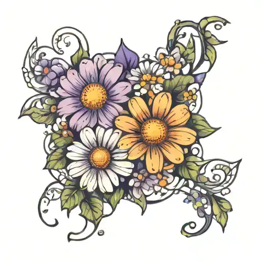 Daisy Flower And Violet Flower Intertwined