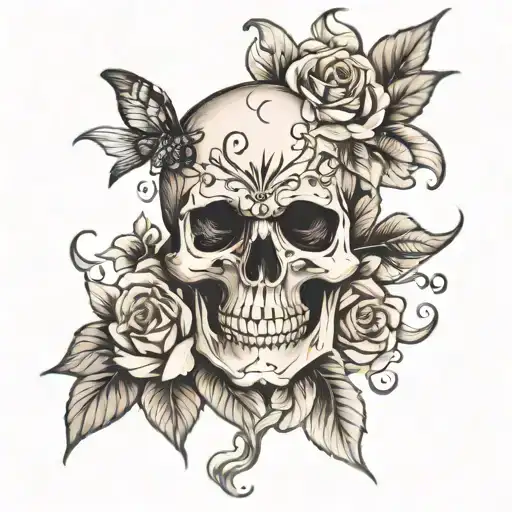 Skull And Flowers