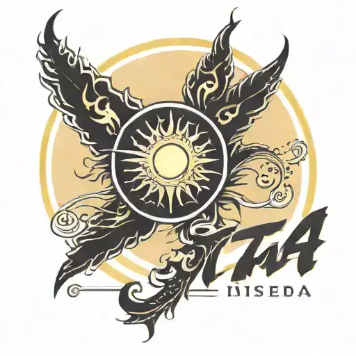 Sun On Inside Forearm With The Name Tata