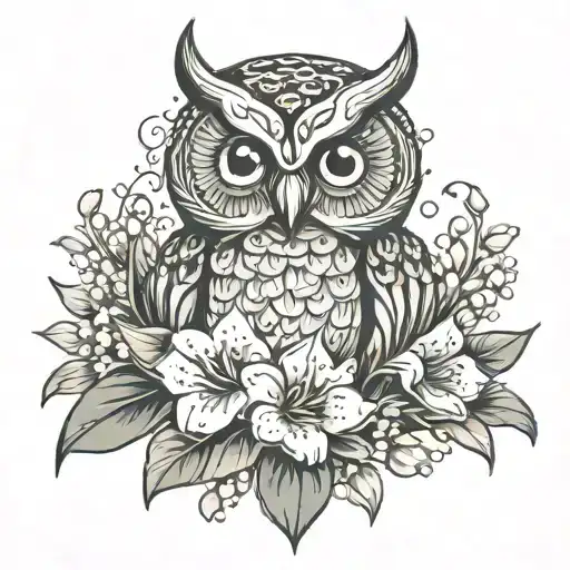 Owl With Lily Of The Valley Flowers