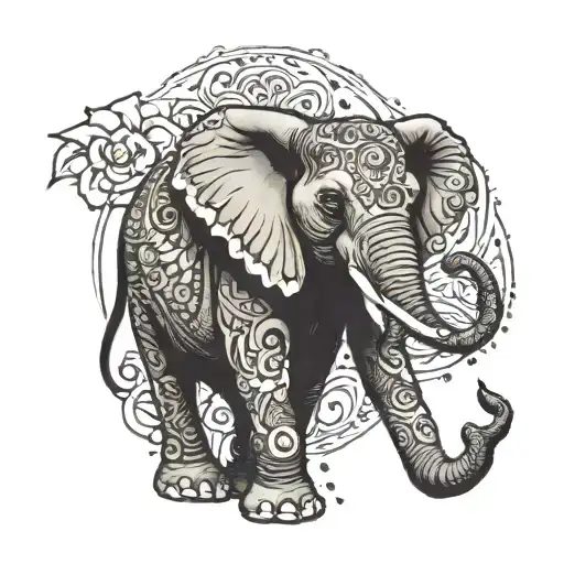 Female Elephant Tattoo With Trunk Up