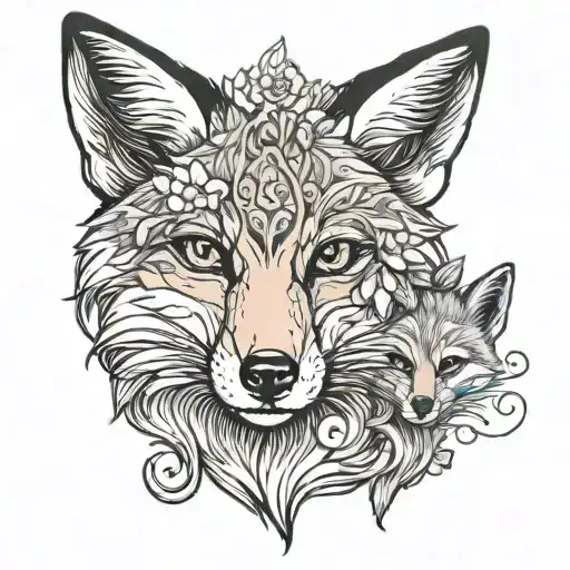 Face Of A Fox With Her Cub