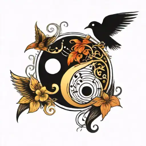Birds Yin And Yang Music Notes Intertwined