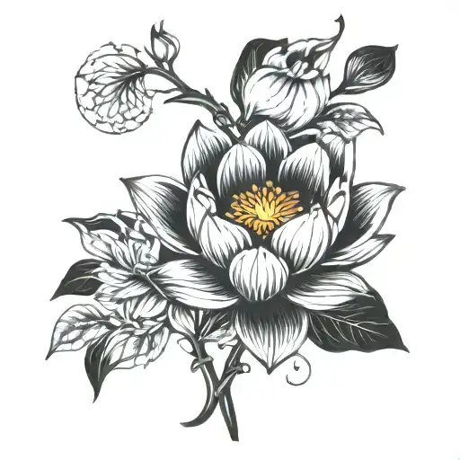 Lotus Flower With Name Tattoo Sleeve