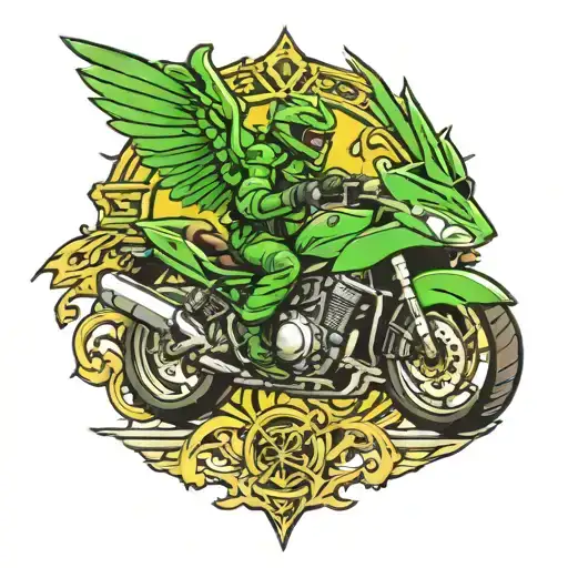 Green Kawasaki Ninja Motorcycle Angel Wings