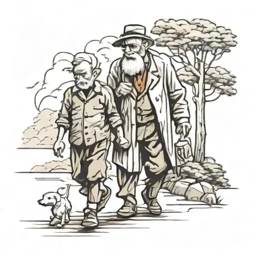 Granpa And Grandson Walking