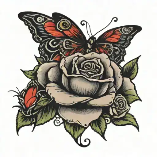 Rose And Butterflies With Sheridan