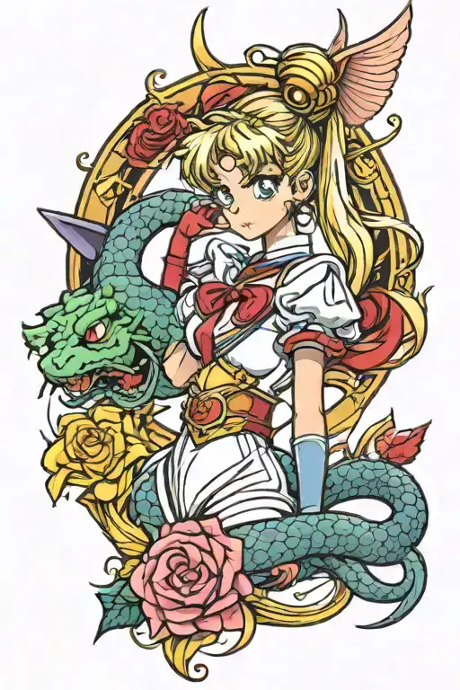Sailor Moon And Dragon Intertwined