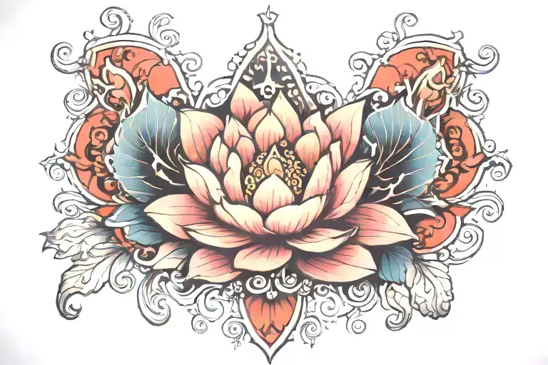 Thigh Tattoo Featuring Lotus