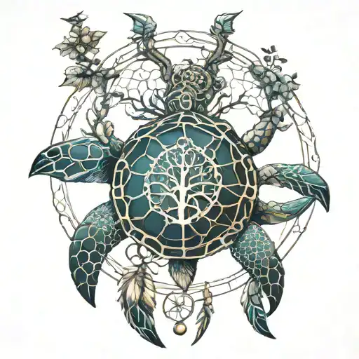 A Turtle Shaped Dreamcatcher With The Tree Of Life Inside The Turtle