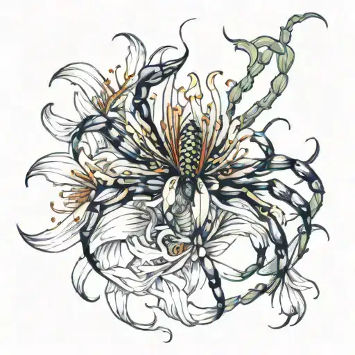Spider Lily With Scorpion Intertwined