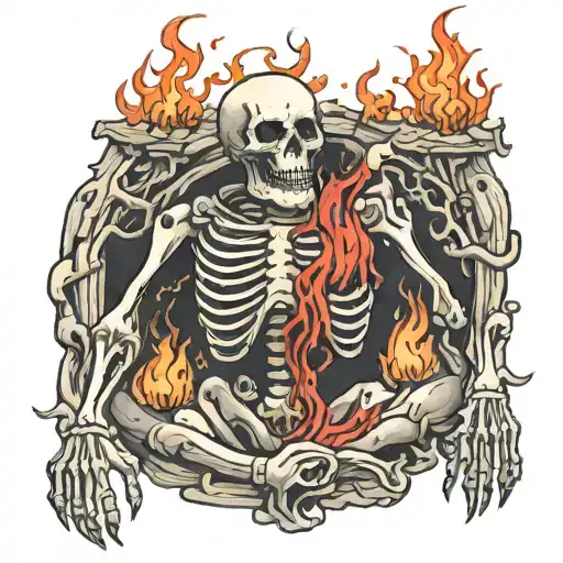 Funny Skeleton Suffering Burning In Hell
