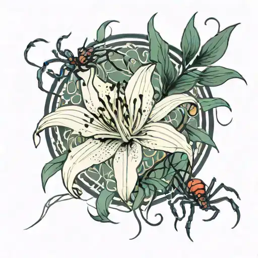 Spider Lily With Scorpion Intertwined