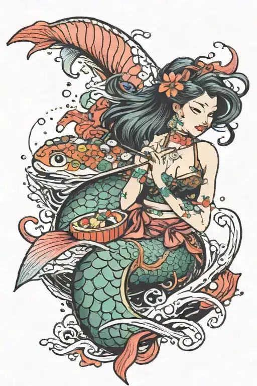 Mermaid Eating Sushi Roll