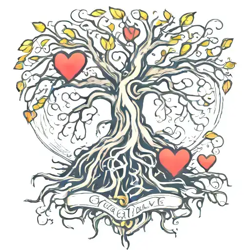 Tree With Heart Roots And Names As Branches