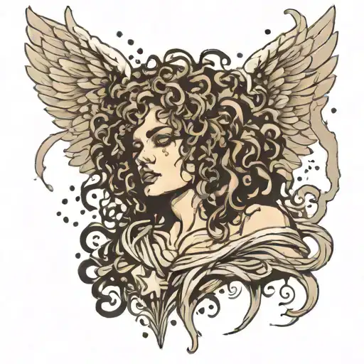 Evil Angel With Curly Hair Surrounded By Tears Falling